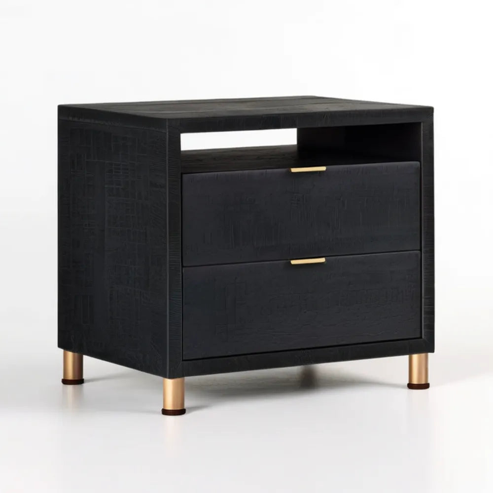 Czarna szafka nocna MDF z 2 szufladami, 60 x 45 x 60 cm