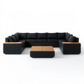 Modułowa sofa ogrodowa w kształcie U z technorattanu, czarna/brązowa, 320 x 220 x 70 cm