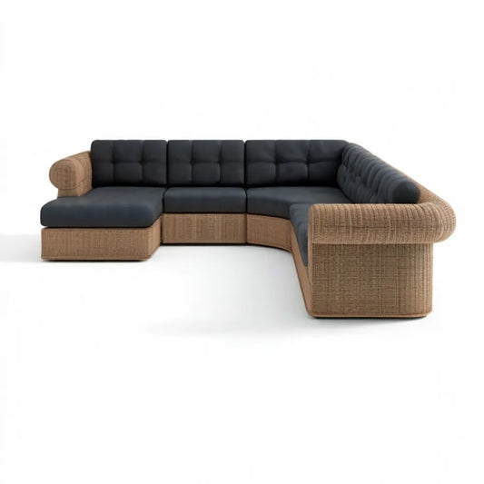 Narożna sofa ogrodowa z technorattanu PE, brązowo-czarna, 280 x 220 x 75 cm
