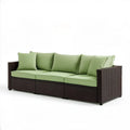 3-osobowa sofa ogrodowa z technorattanu PE, brązowa z zielonymi poduszkami, 210 x 75 x 70 cm
