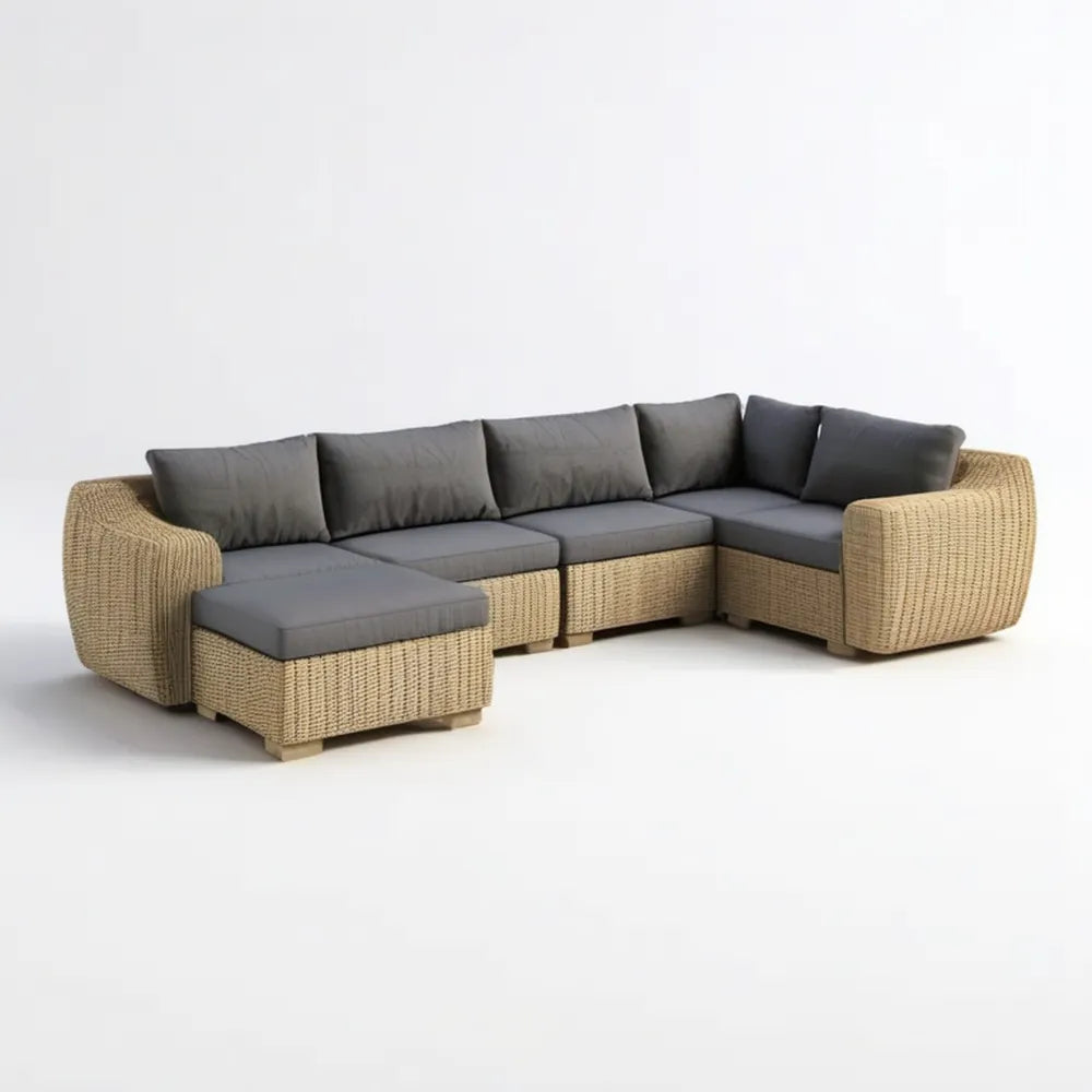 Modułowa narożna sofa ogrodowa z technorattanu PE beżowo-szara 280 x 210 x 70 cm